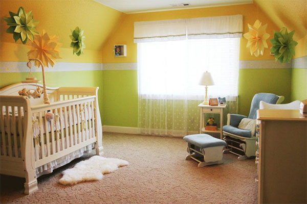 دیزاین سبز و زرد اتاق نوزاد