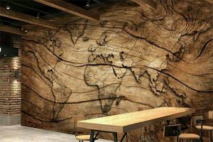 کاغذ دیواری طرح چوب نقشه جهان