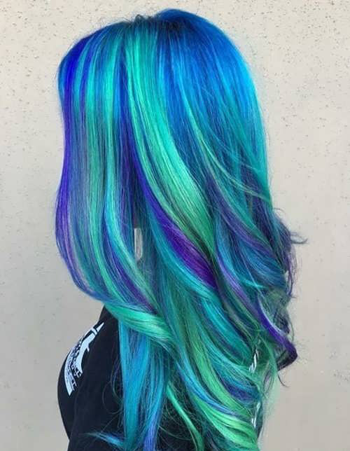 رنگ موی فانتزی آبی بنفش و سبز
