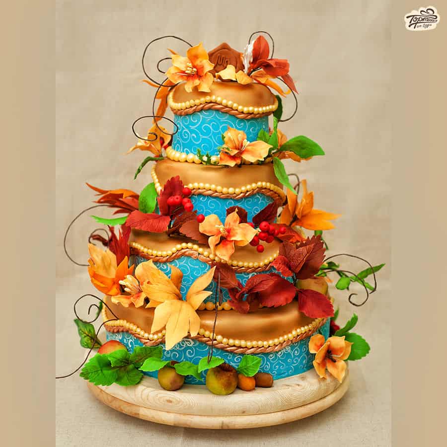 کیک پاییزی طرح برگ 3 طبقه