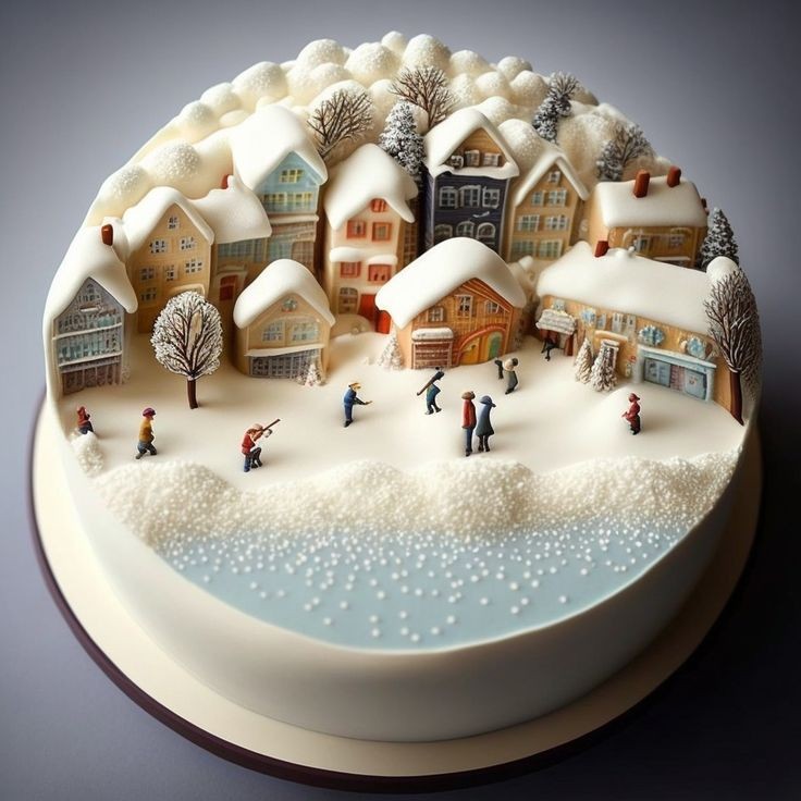 کیک با طرح دهکده در برف