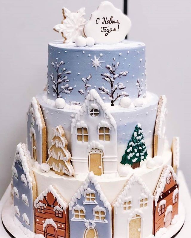 کیک زمستانی شیک 3 طبقه برفی