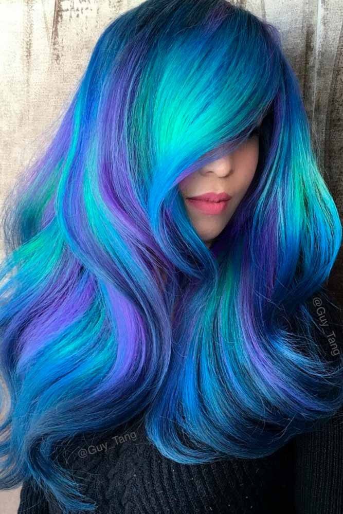 رنگ موی بنفش سرد با آبی