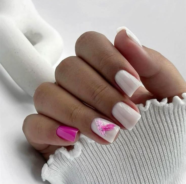 طراحی ناخن سفید سرخابی