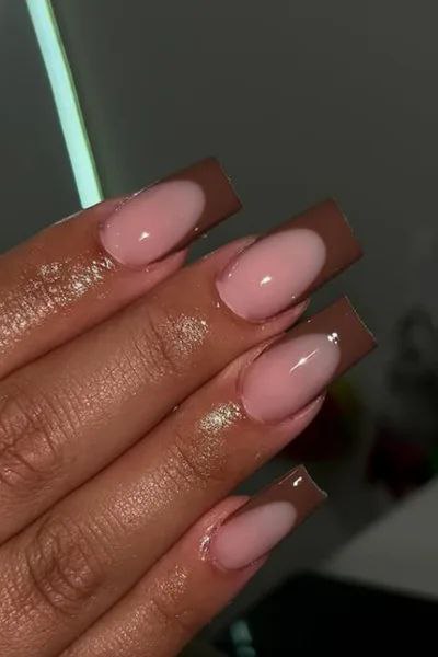 ناخن نود فرنچ قهوه ای