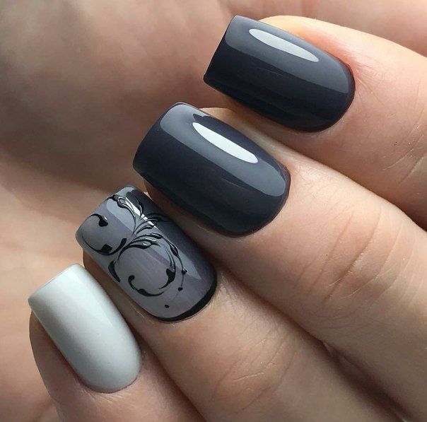 طراحی ناخن با رنگ طوسی1