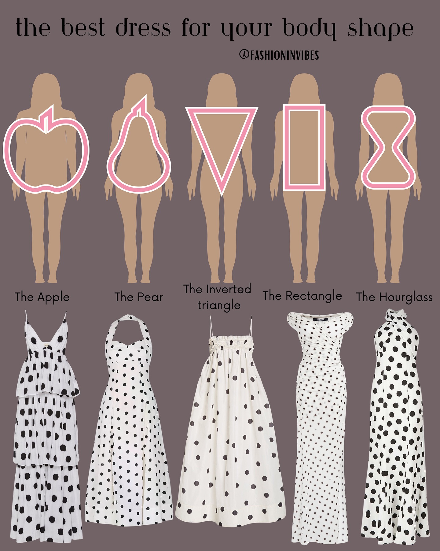 انتخاب درست پیراهن با طرح خال خالی سفید بر اساس فرم بدن